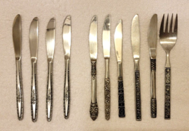10 Piece Vintage Flatware Pieces 9 Knives, 1 Serving Fork VARIOUS PATTER... - $18.99