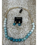 Buck Hill Large Wooden Chunky Brown &amp; Teal Beaded Necklace &amp; Earring Set - $24.74