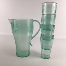 Coca Cola Drinkware Set Plastic Pitcher Glasses Green Collectible Container Cups - £39.77 GBP