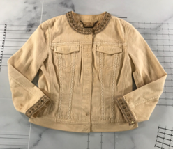Elie Tahari Western Jacke Damen Xs Creme Perlen Kragen Denim Druckknöpfe - $29.69