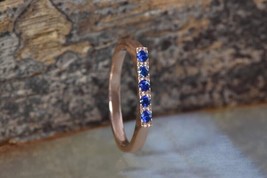 0.50Ct Lab-Created Blue Zircon Stackable Wedding Band Ring in 14K Rose Gold over - £65.76 GBP