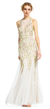 Adrianna Papell Ivory/Multi Floral Beaded Halter Dress With Godet Skirt 12  $329 - £163.64 GBP