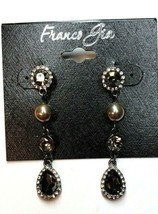 Franco Gia Silver Plated Earrings Cubic Zirconia Smoky Quartz W Pearl Drop #53 - $24.02