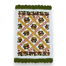 Vtg 70s Retro Brown Yellow Mushrooms Kitchen Towel Avocado Hand Crochet Trim - £27.39 GBP