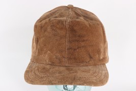 Vtg 80s Streetwear Distressed Blank Suede Leather Strapback Hat Cap Brow... - $36.99