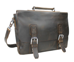 Vagarant Traveler Full Grain Leather Laptop Bag with Clasp Lock L55.Dark... - $181.00