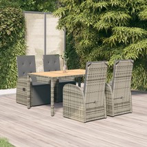 5 Piece Garden Dining Set Grey Poly Rattan&amp;Solid Wood Acacia - £426.45 GBP