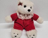 Vintage America Wego 9” White Bear Slippers Red Pajamas Christmas Bow Plush - $19.70