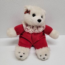 Vintage America Wego 9” White Bear Slippers Red Pajamas Christmas Bow Plush - £15.55 GBP