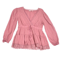Lucky Brand Women&#39;s Pink Blouse Lace Trim Waist Tie Size XS - £11.99 GBP