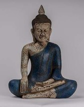 Antico Khmer Stile SE Asia Seduta Legno Enlightenment Statua Di Buddha 32cm/33cm - £286.54 GBP