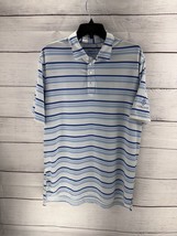 Johnnie O Polo Shirt Mens Large Blue White Striped Polyester Spandex FLAW - £6.74 GBP
