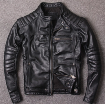 Men’s Leather Jacket Motorcycle Biker Black Cafe Racer Genuine Sheep Lea... - £84.15 GBP+