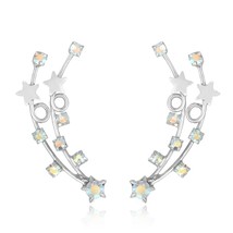 Celestial Stars &amp; Glowing Cubic Zirconia Sterling Silver Ear Crawler Earrings - £8.76 GBP
