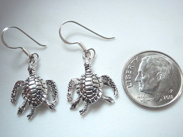 Sea Turtle Dangle Earrings 925 Sterling Silver Nicely Detailed - £12.21 GBP