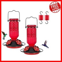 Stylish 2-Pack Glass Hummingbird Feeders with Built-in Ant Moat &amp; Bee Re... - $51.40