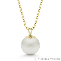Freshwater Cultured Round White Pearl 14k Yellow Gold Solitaire Necklace Pendant - £38.74 GBP+
