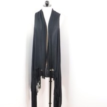 One World Women&#39;s OS One Size Black Sleeveless Tassel Fringe Knit Shawl Cardigan - £4.74 GBP