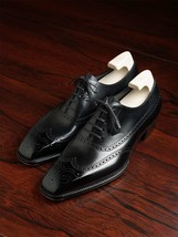 Black Leather Oxford Dress Shoes, Handmade Black Leather Formal Shoes, W... - $125.00
