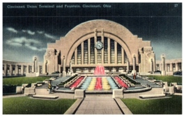 Cincinnati Union Terminal and Fountain Cincinnati Ohio Postcard - £4.05 GBP