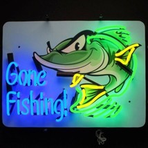 Gone Fishing Vintage Look Man Cave Handmade LED Neon Light Neon Sign 24&quot;x18&quot; - £351.05 GBP