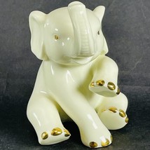 Baby Elephant Lenox China Sitting Figurine Gold Accents 2.75 Inch Porcelain VTG - $11.75