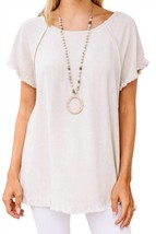 Umgee linen blend short sleeve ruffle top in Off White - size L - $34.65