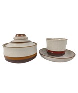 Vintage Denby POTTER&#39;S WHEEL RUST Sugar Bowl w/ Lid + Cup &amp; Saucer c1974... - $586.02 MXN
