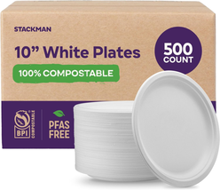 100% Compostable Paper Plates 10 Inch Bulk [500 Count] Heavy-Duty Dinner... - £84.02 GBP