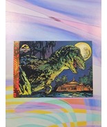 1993 Topps Jurassic Park Gold Art Trading Card | T. Rex Goes for a Swim #6 - $5.46 CAD