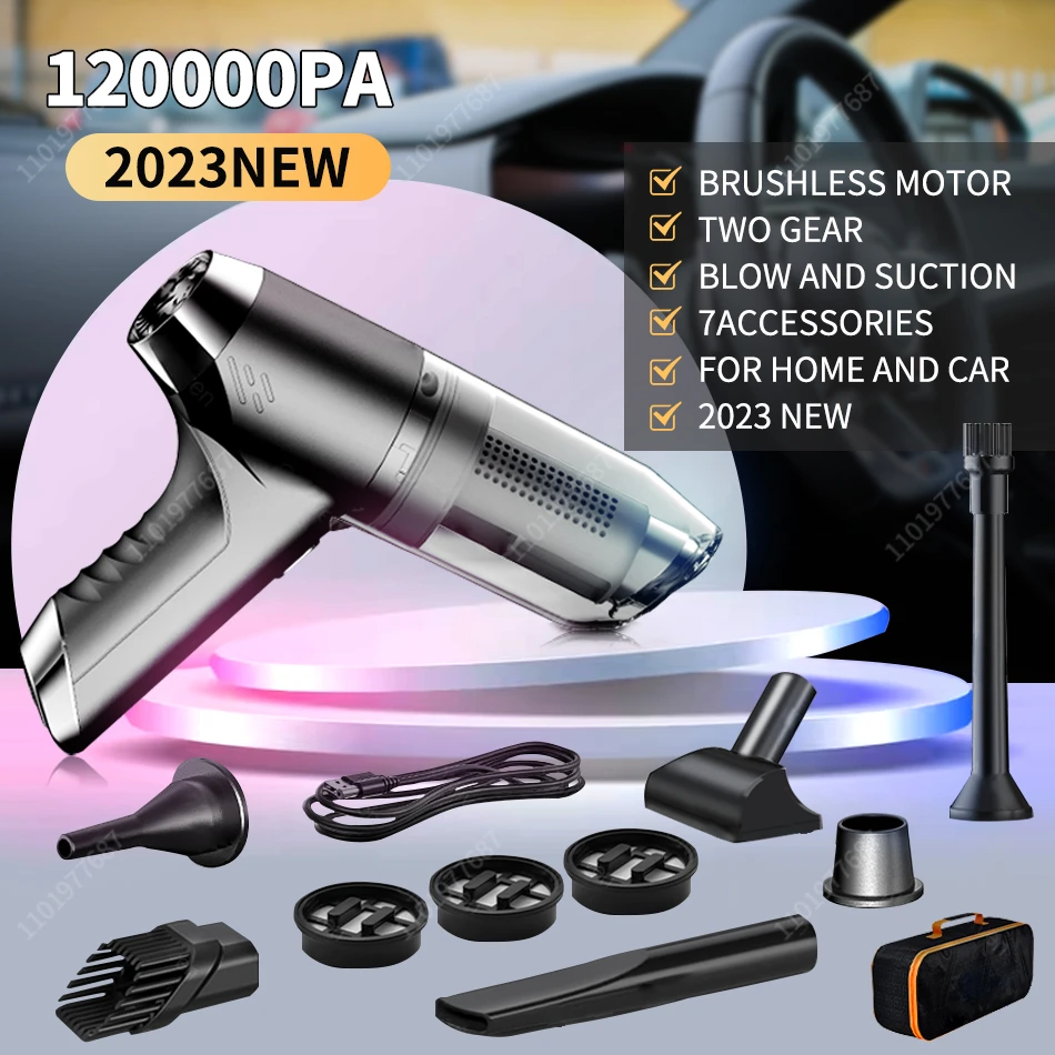 120000Pa Car Vacuum Cleaner Portable Handheld Strong Suction Wireless Cleaning - £34.65 GBP+