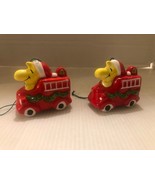 2 1972 United Features Japan Ceramic WOODSTOCK RIDING FIRE ENGINE Ornaments - $27.28 CAD