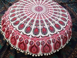 Traditional Jaipur Round Mandala Floor Cushions with Filler, Decorative Throw Pi - $52.46