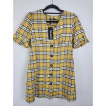Boohoo Shift Dress 10 Womens Short Flounce Sleeve Button Front Mustard NWT - £17.54 GBP