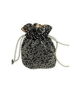 Vintage Black and Ivory Beaded Reversible Drawstring Handbag - £17.05 GBP