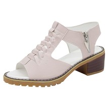 Summer Sandals 2021 New Women Fashion Middle Heels Shoes Woman PU Leather Gladia - £29.69 GBP