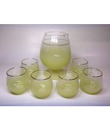 RETRO BLENDO FROSTED YELLOW GLASS SNIFTER PITCHER &amp; 6 GLASSES  NICE - $34.60