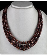Natural Red Tiger&#39;s Eye Beaded Round 3 L 611 Ct Gemstone Fashion Necklace - £74.72 GBP