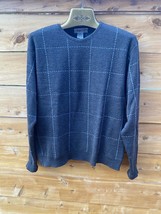 Talbots Crewneck Sweater Large Gray with Blue Pin Striping  Wool Blend - £10.95 GBP