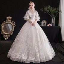 Beautiful Wedding Dress V-Neck Mesh Sleeve Backless Bridal Dresses Classical Fan - £395.81 GBP