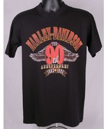 Harley Davidson T Shirt-Black-1990&#39;s-L-Motorcycle-90 Year-Island Riders ... - $532.97 MXN