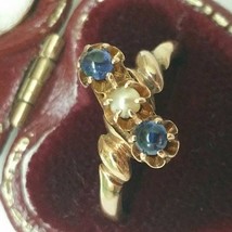 12K Rose Gold Antique Victorian Genuine Sapphires  &amp; Pearl Ring,1800s - £610.10 GBP