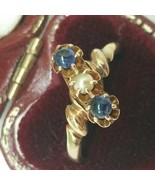 12K Rose Gold Antique Victorian Genuine Sapphires  &amp; Pearl Ring,1800s - $14,565.22 MXN