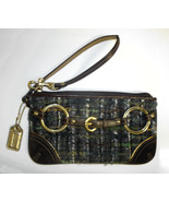 Coach Chelsea Boucle Wool Tweed Plaid Wristlet Brass Suede Leather Fall Colors - $35.00