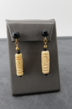 Vintage Dangle Earrings with Black Accents Bead Pierced Post 2” Long - $9.99