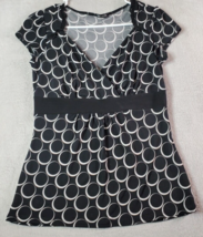 Maurices Blouse Top Women Small Black White Polka Dot Short Sleeve V Neck Casual - £5.87 GBP