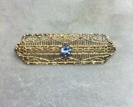 10k Yellow Gold Filigree Genuine Natural Sapphire Pin (#J5324) - $361.15 CAD