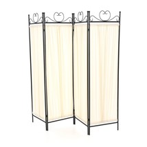 Black Metal 4-Panel Room Divider with Off-White Fabric Screen - $6,903.53 MXN