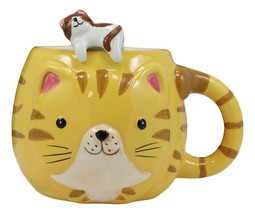 Cute Tabby Cat Ceramic Coffee Cappuccino Cup Mug &amp; Sleeping Kitten Spoon Set - £16.58 GBP