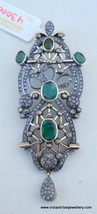 victorian diamond emerald 14k gold silver pendant - £553.16 GBP